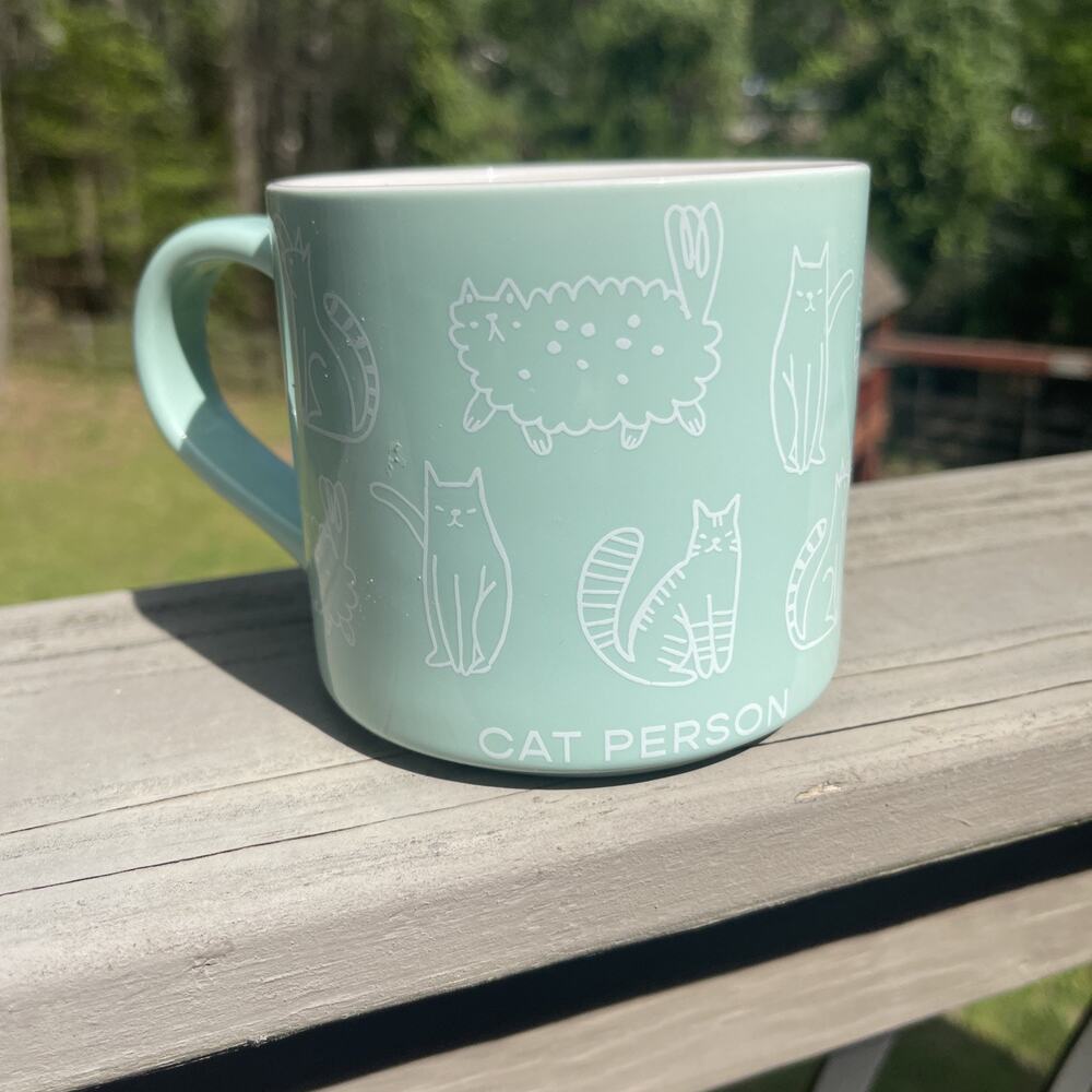 Parker Lane Mug Cat Person Coffee Tea Cup Mint Green Aqua 16 Oz Stoneware